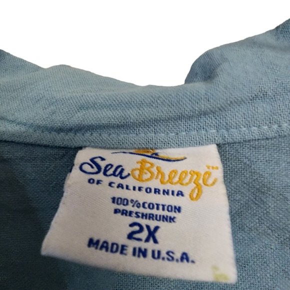 Sea Breeze Top Womens Plus Size Buton Up Collared 100% Cotton Blue Light Weight - Picture 4 of 11